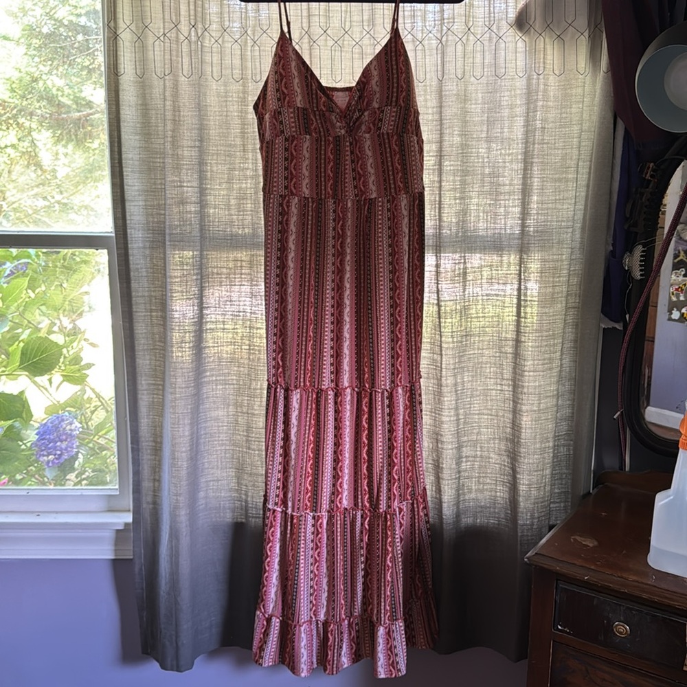 No Boundaries Knot Frnt Maxi Dress Babydoll Boho Tierd